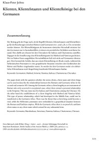 Cover Artikel "Klienten, Klientelstaaten und Klientelkönige bei den Germanen"